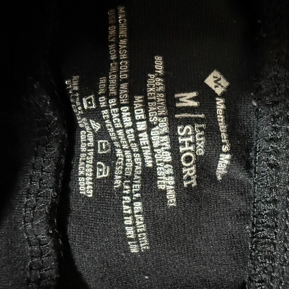 Members Mark Luxe Mens M Black Drawstring Lounge‎ Short Zip Pocket Comfort